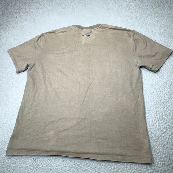 Fear of God Essentials Shirt Mens Large Beige Applique Boxy Khaki Logo Spell Out - Picture 12 of 16